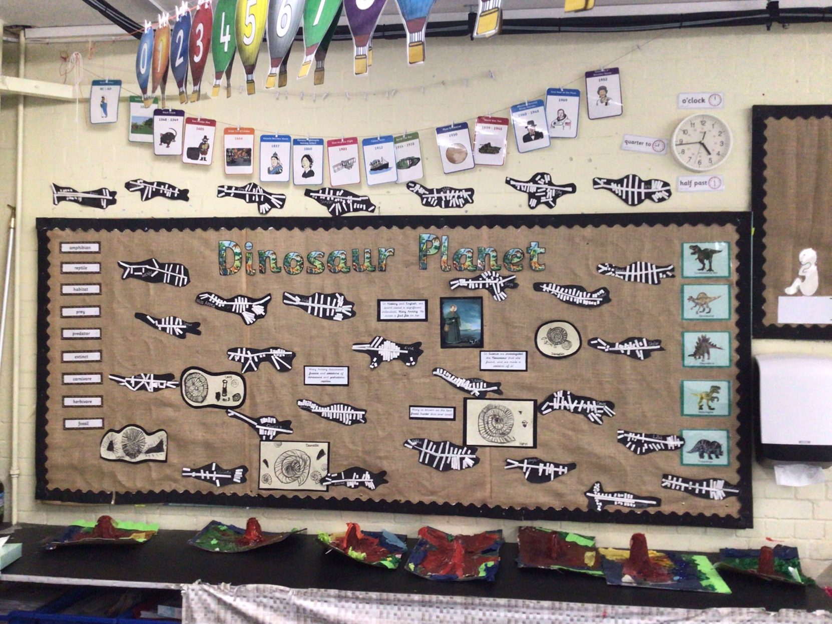 dinosaur planet display board in year 1 classroom