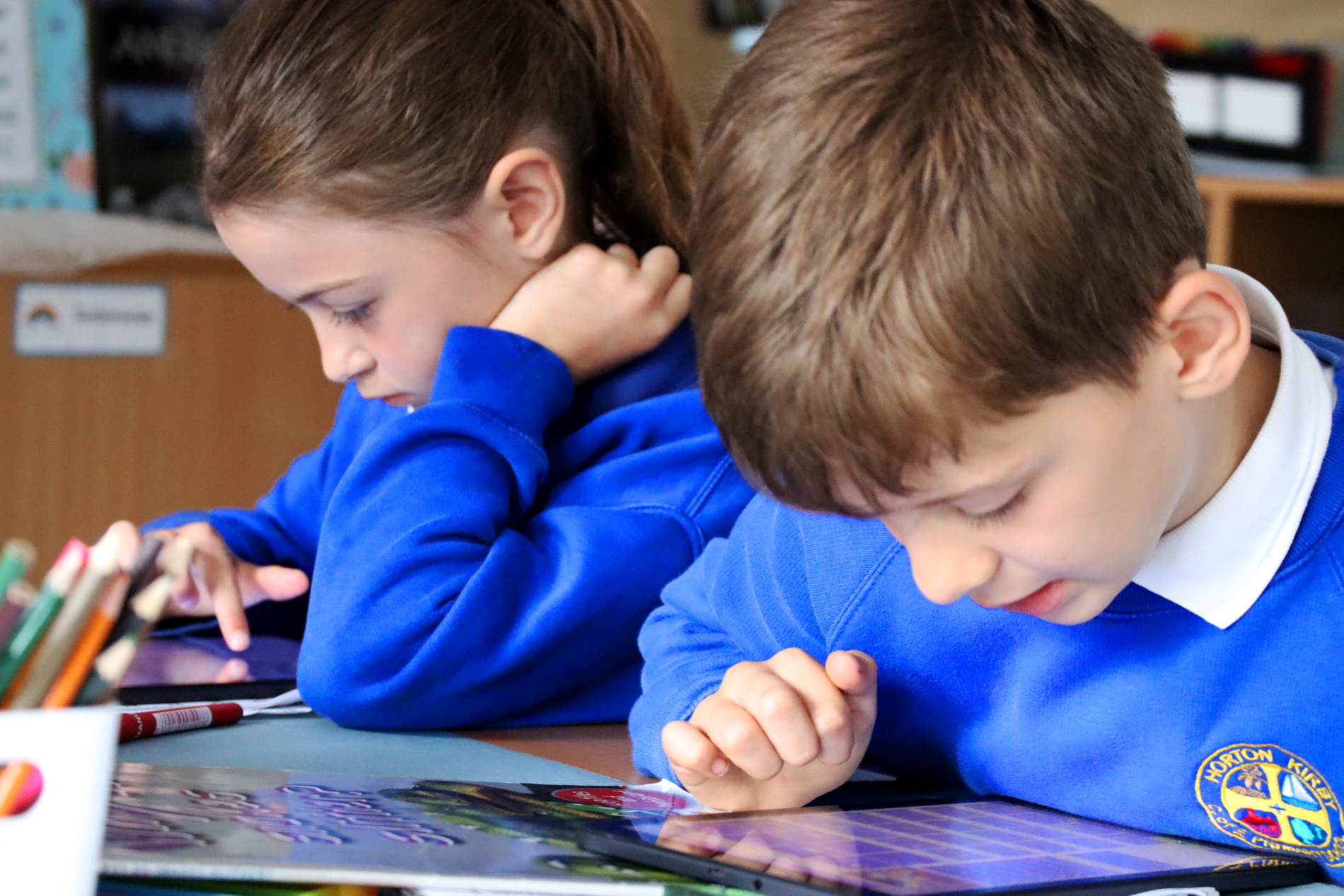 pupils computing pupils on tablets in IT class at horton kirby primary school