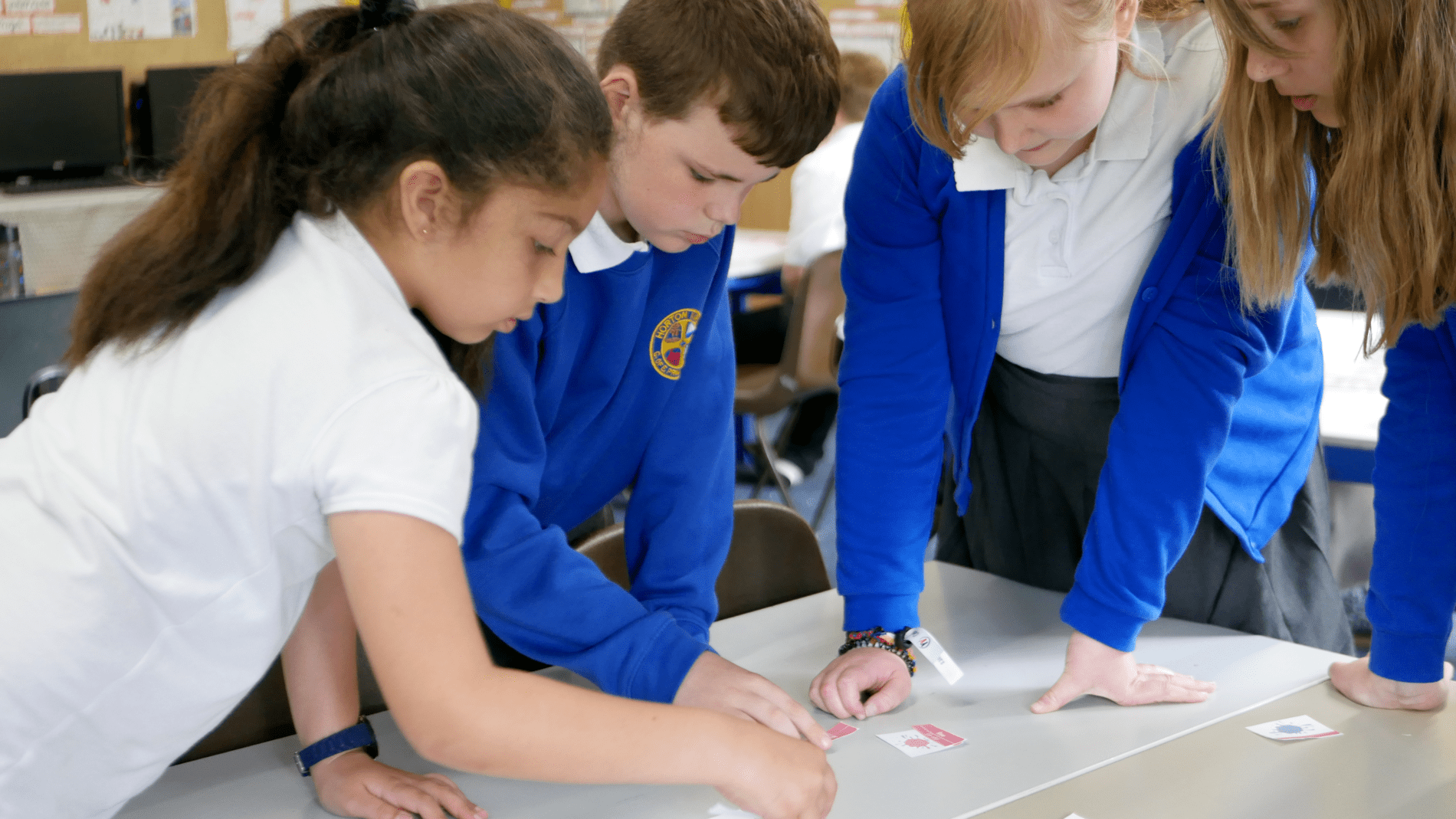 KS2 pupils matching pairs in french lesson at horton kirby primary school