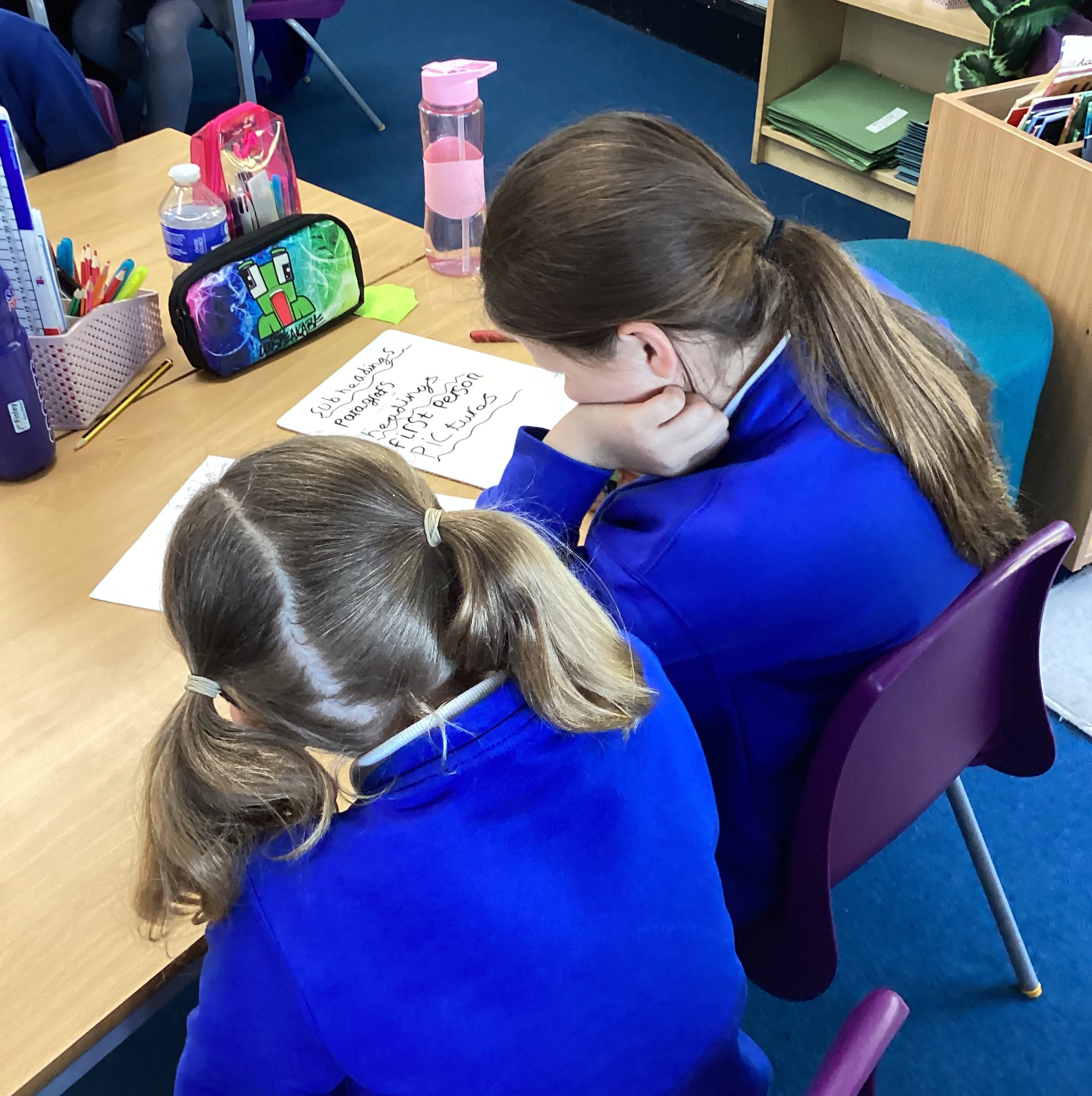 pupils planning their writing styles in an english lesson